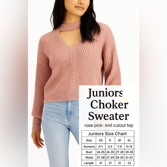 HOOKED UP BY IOT women Juniors' Mossy Choker Sweater rose XS - Picture 2 of 14